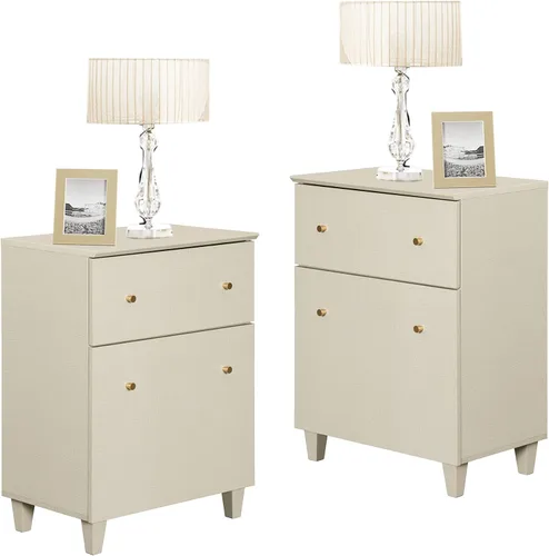 Vista 9 de WAMPAT Mesa auxiliar con 1 cajón y puerta, moderna mesa auxiliar grande para sofá, mesita de noche alta de madera con estante de almacenamiento