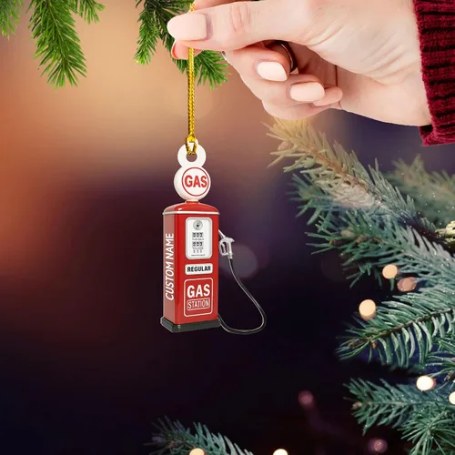 Vista 7 de Adorno de Navidad personalizado con bomba de gas 2025, decoración retro personalizada de árbol de estación de servicio, regalo único de recuerdo