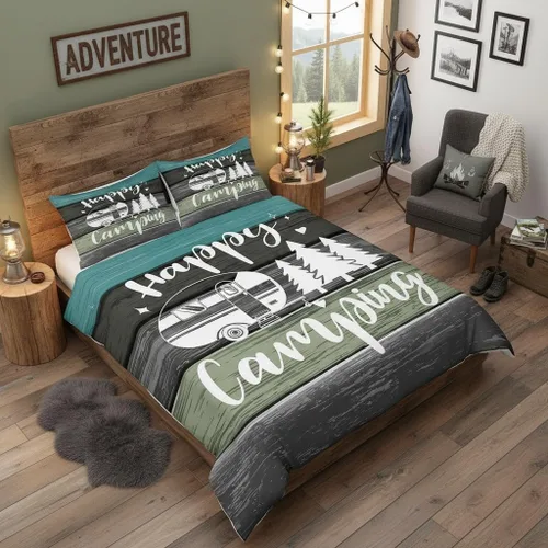 Vista 31 de Castle Fairy Juego de ropa de cama Happy Camping para niños, funda de edredón estilo granja occidental con cierre de cremallera, juego de ropa