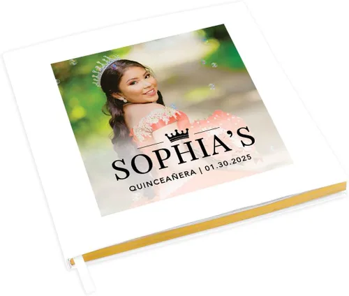 Vista 12 de Andaz Press Libro de invitados de quinceañera personalizado con detalles dorados, 120 páginas de 8.5 x 8.5 pulgadas, álbum de fotos de tapa dura