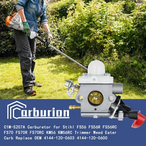 Vista 3 de Kit de carburador C1M-S207A FS56RC para Stihl C1M-S207 FS56 FS56R FS70 FS70R FS70RC KM56 KM56RC Trimmer Weed Eater Carb Reemplazar OEM 4144-120-0603