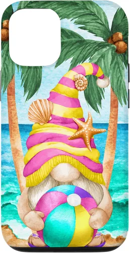 Vista 26 de iPhone 16 Funny Hawaiian Summer Gnome Under Palm Tree For Beach Surfer Case
