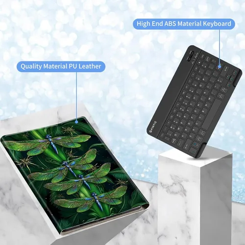 Vista 3 de Funda de teclado para iPad de 9ª/8ª/7ª generación de 10.2 pulgadas 2021/2020/2019 con soporte delgado giratorio de 360 grados, cubierta inteligente