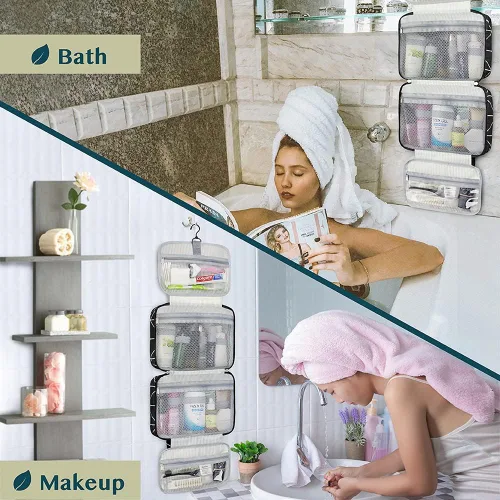 Vista 6 de PAVILIA Neceser Colgante Bolsa de Viaje para Mujeres y Hombres, Organizador de Cosméticos Plegable, Bolsa de Maquillaje Resistente al Agua