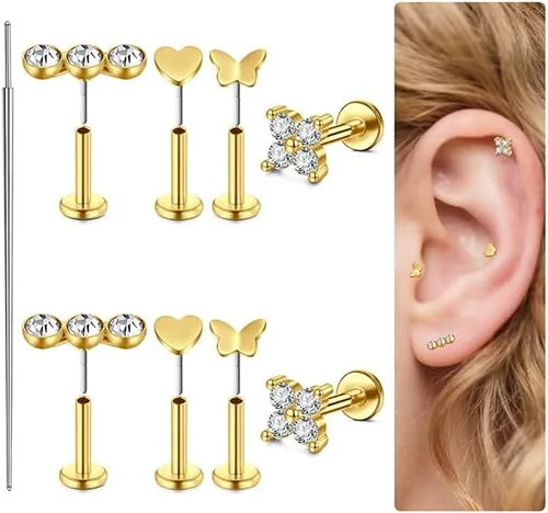 Vista 10 de MODRSA 20g 16g Tragus Piercing Jewelry Helix Earrings Threadless Flat Back Earrings for Women Forward Helix Cartilage Earring Tragus Jewelry Medusa