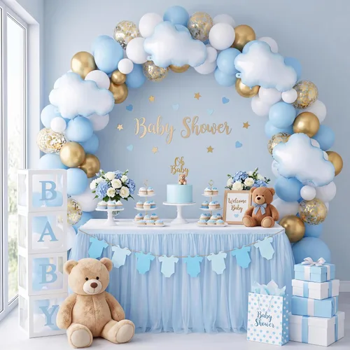 Vista 3 de Sumind 6 globos de aluminio de nube blanca de 28 pulgadas, con forma linda Inflable de aire o helio, tema de cielo azul, suministros de fiesta