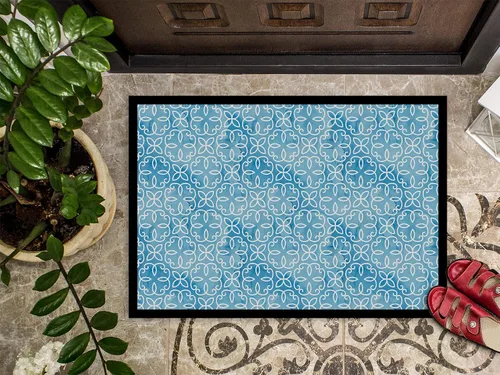 Vista 3 de Caroline's Treasures BB7555MAT - Felpudo de acuarela geométrica con diseño de remolino sobre azul de 18 x 27 pulgadas, tapete para puerta delantera