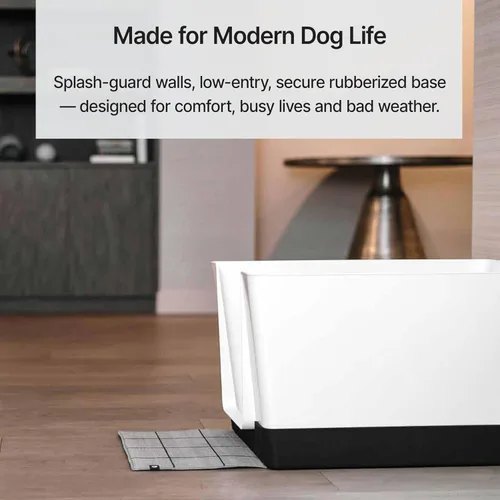 Vista 7 de DoggyBathroom - Orinal para perros de interior con paredes altas y entrada baja para perros pequeños, soporte vertical, protector contra Negro