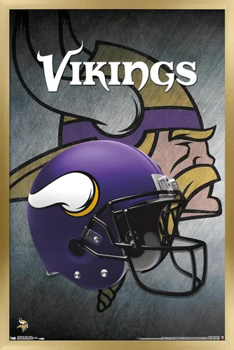 Vista 18 de Trends International NFL Minnesota VIkings - Póster de pared con casco 16, 14.725 x 22.375 pulgadas, versión enmarcada de madera de granero Versión