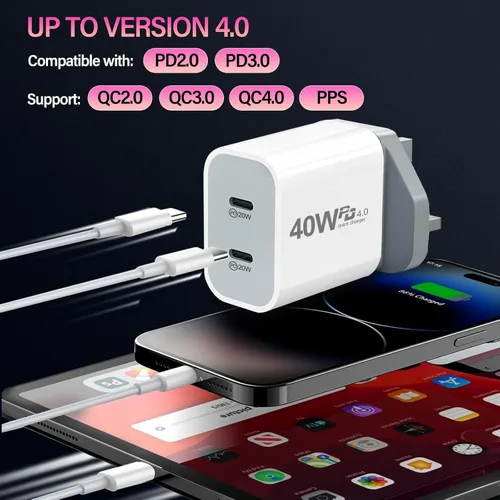 Vista 4 de Adaptador de Reino Unido para viajes, 40 W PD4.0 Reino Unido USB C cargador Irlanda Reino Unido adaptador USB C cargador bloque internacional