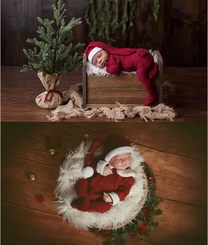 Vista 4 de ForBaysy Accesorios de Fotos de Navidad para Bebé Recién Nacido Traje de Sesión de Fotos para Niños y Niñas Disfraz Mono Rojo con Gorro de Navidad