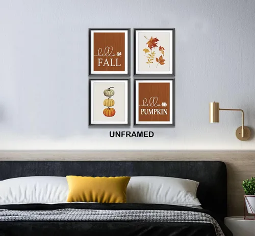 Vista 4 de AEHIE Arte de pared de otoño, imágenes de otoño, decoración rústica de calabaza de Hello Fall para decoración del hogar, cocina, sala de estar