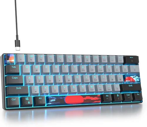 Vista 11 de Protable - Teclado mecánico para juegos al 60%, mini compacto RGB retroiluminado 61 teclas, teclado de oficina con cable con interruptor rojo