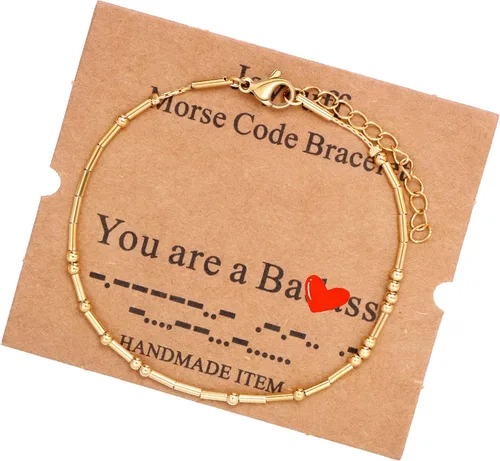 Vista 209 de JoycuFF Pulseras inspiradoras de código morse para mujeres, cuentas de plata, joyería con mantra de motivación, regalos para ella