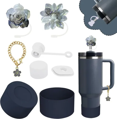 Vista 13 de Juego de accesorios para Stanley Cup, incluye 2 fundas para pajita de 0.4 pulgadas, 1 juego de tapón de silicona a prueba de derrames (juego de 3)