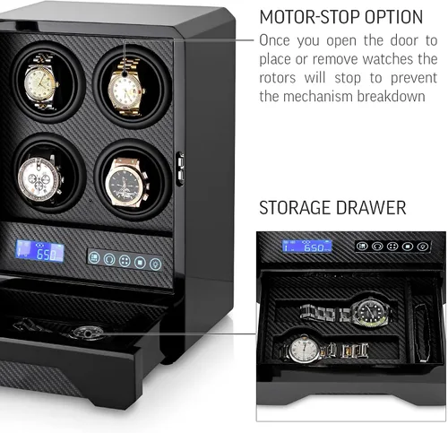 Vista 6 de 4 bobinas automáticas para relojes con cajón de almacenamiento retroiluminación LED y mando a distancia