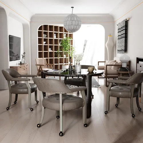 Vista 18 de Juego de 2 sillas de comedor con ruedas, poliuretano gris antiguo Gris (Antique Grey)