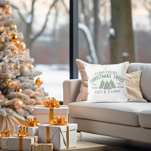 Vista 3 de Fundas de almohada verdes de árboles de Navidad de 18 x 18 pulgadas para sofá, habitación, decoración fresca de granja