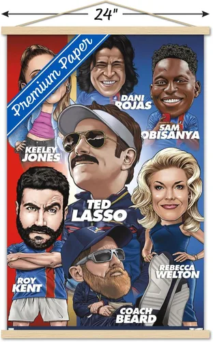 Vista 3 de Trends International Ted Lasso - Póster de pared con marco magnético Juego de perchas de madera de haya y impresión de alta calidad