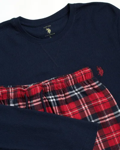 Vista 3 de U.S. Polo Assn. Conjunto de pijama térmico para hombre, camiseta de punto gofre y pantalones largos de John, caja de regalo