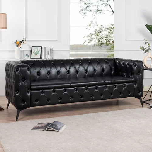 Vista 4 de KEVINSPACE - Sofá de 3 plazas de 84.06" para sala de estar, sofá Chesterfield moderno, mueble de tres asientos, sofá Chesterfield clásico con 84.06