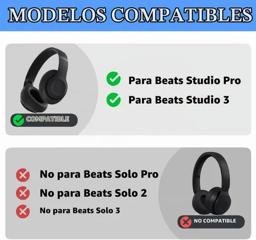 Vista 2 de Studio Pro - Kit de reparación de accesorios de repuesto para diadema Beats Studio 3 modelo A1914/Studio Pro 2023 modelo A2924, color negro
