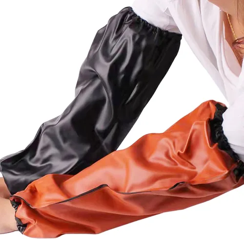 Vista 6 de Yzurbu 2 pares de fundas de PVC para brazos, protectores impermeables a prueba de aceite, fundas protectoras para brazos con puños elásticos