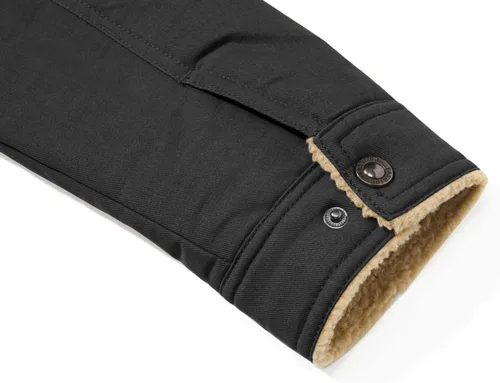 Vista 8 de CRYSULLY Chaqueta tipo cargo de invierno para hombre, con cuello de piel, forro polar, abrigo militar de algodón cálido