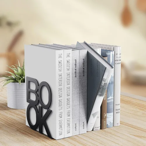 Vista 5 de Extremos para libros, soportes para libros para estantería, sujetalibros se utilizan para libros, diseño de apariencia única, resistente Negro