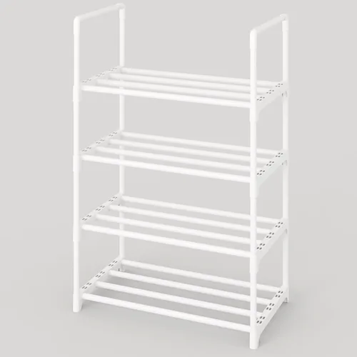 Vista 6 de Organizador de zapatos pequeño apilable de metal, estantes estrechos para armarios de entrada, zapatero con asa (3 niveles negro)
