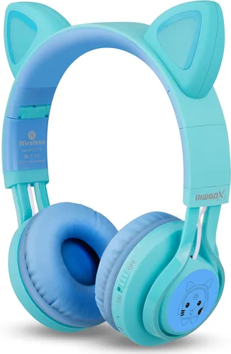 Vista 3 de Riwbox Kids Headphones, CT-7S Cat Ear Bluetooth Headphones with LED Light, 85dB Volume Limiting, Over Ear with Microphone for Laptop/PC/TV
