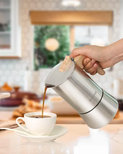 Vista 2 de Sivaphe - Cafetera espresso para estufa de acero inoxidable, capacidad de 9 tazas, olla moca de 450 ml, cafetera con filtro de acero y junta de 9