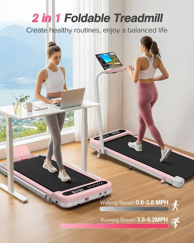 Vista 2 de WELLFIT Caminadora plegable con inclinación, capacidad de 320 libras, caminadora para caminar con barra de agarre, caminadoras portátiles
