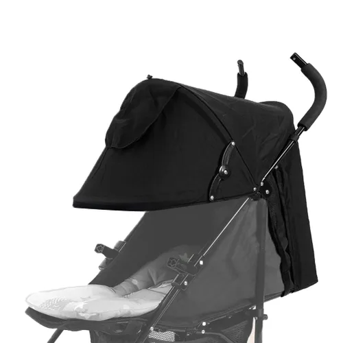 Vista 9 de Parasol universal para cochecito, sombrilla retráctil, piezas de repuesto para cochecito con bolsillo de almacenamiento de ventana de malla ajustable