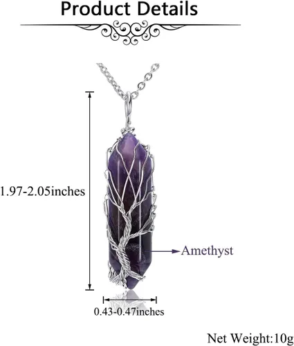Vista 5 de PESOENTH Árbol de la vida Reiki - Collar con colgante de cuarzo transparente con piedra de energía de cristal curativo de reiki, envuelto en alambre