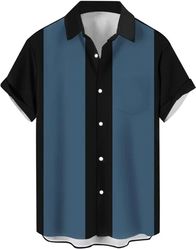 Vista 9 de Camisas de bolos para hombre, estilo vintage de los años 50, a rayas, con botones, camisa de campamento de guayabera cubana 2026, tops tropicales