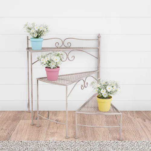 Vista 2 de Pure Garden - Soporte de hierro forjado para interiores o exteriores, diseño redondo de metal, accesorios decorativos para exhibición de plantas