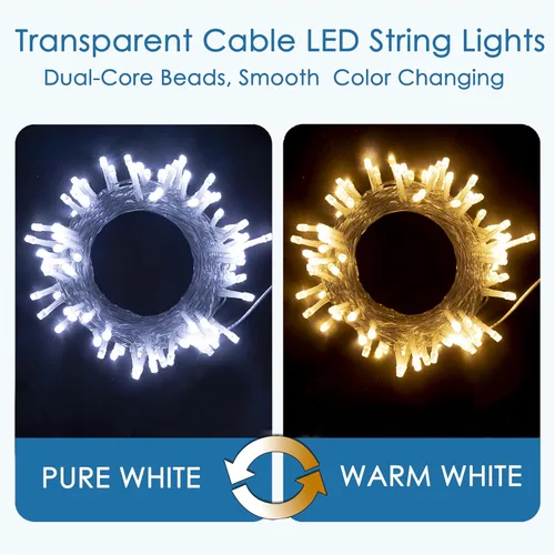 Vista 2 de GHJ - Cadena de luces LED con control remoto a pilas, resistente a la lluvia, luces de hadas cambiantes de color para árbol de Navidad, fiesta