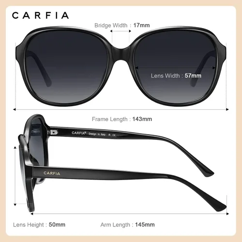 Vista 3 de Carfia Womens Sunglasses Polarized UV Protection Hand-crafted Acetate Frame Trendy Retro Eyewear