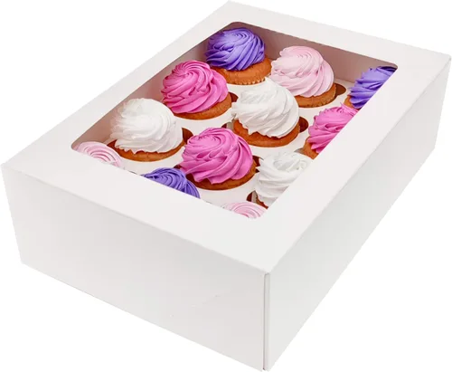Vista 7 de BAKELUV 12 cajas de magdalenas marrones, recipientes para cupcakes 13x9.5x4, paquete de 50