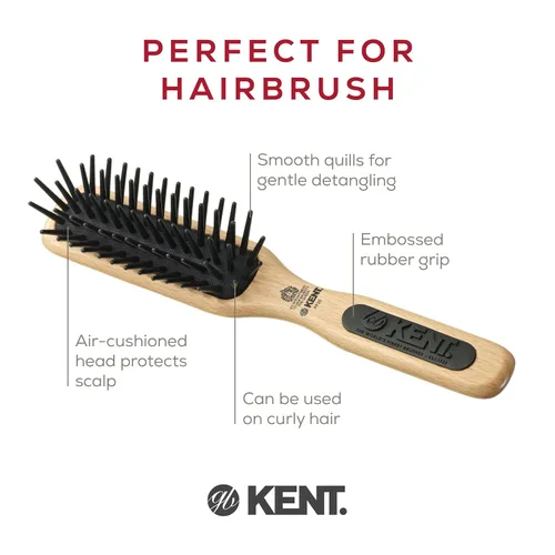 Vista 4 de Kent PF20 Cepillo de pelo de paleta de cojín estrecho, cepillo desenredante para cabello largo, grueso y rizado, masajeador del cuero cabelludo