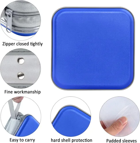 Vista 2 de Siveit Funda para CD, capacidad para 40 unidades, para CD/DVD, cartera, de plástico duro, para discos de DVD, carpeta de almacenamiento para Azul