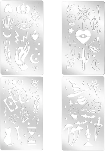 Vista 3 de FINGERINSPIRE 4 plantillas de metal con temática mágica, plantillas de pintura de dibujo de acero inoxidable para hacer tarjetas, álbumes