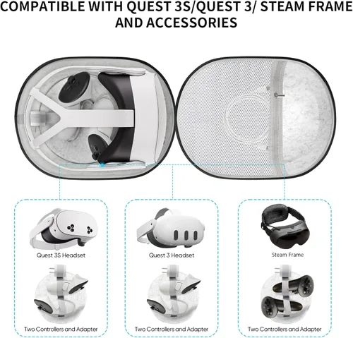 Vista 2 de BnLnHOGVR - Funda de transporte VR para Meta Quest 3S/3/2, Steam Fream Carcasa rígida de fieltro mediana sin olor para Quest y Apple Vision Pro