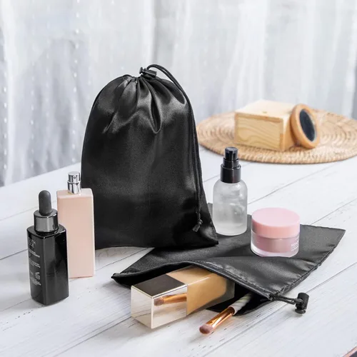 Vista 3 de PALTERWEAR Bolsas de satén lisas con cordón y palanca para artículos delicados - Lencería, pelucas, zapatos, seda (negro, 7 x 9 pulgadas)