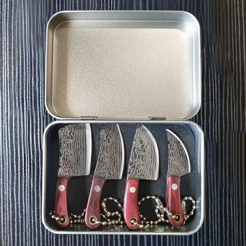 Vista 6 de Juego de cuchillos de bolsillo de Damasco Mini Chef Tiny Cleaver para abridor de paquetes Cortador de caja - de 4