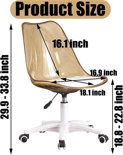 Vista 2 de Silla de escritorio transparente, silla de oficina de acrílico sin brazos con ruedas, giratoria de 360° y silla de tocador de altura ajustable
