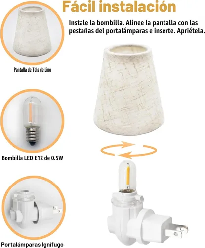 Vista 5 de Luz nocturna vintage enchufable con interruptor, paquete de 2 luces LED de noche de 0.5 W enchufables en el enchufe de pared, luz nocturna suave