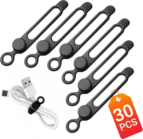 Vista 12 de 10 bridas de silicona reutilizables, organizador de cables de datos, organizador de cables para oficina, multiusos, organizador de cables