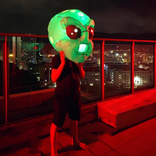 Vista 2 de Adult inflatable Costumes with Led Light Up Alien Dinosaur Skull Head